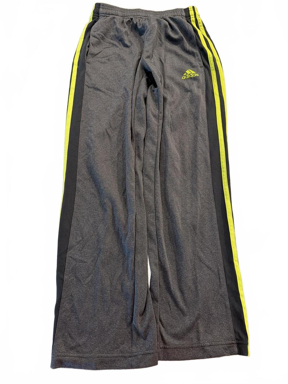Adidas Boys Medium Track Pants Gray Yellow Stripes